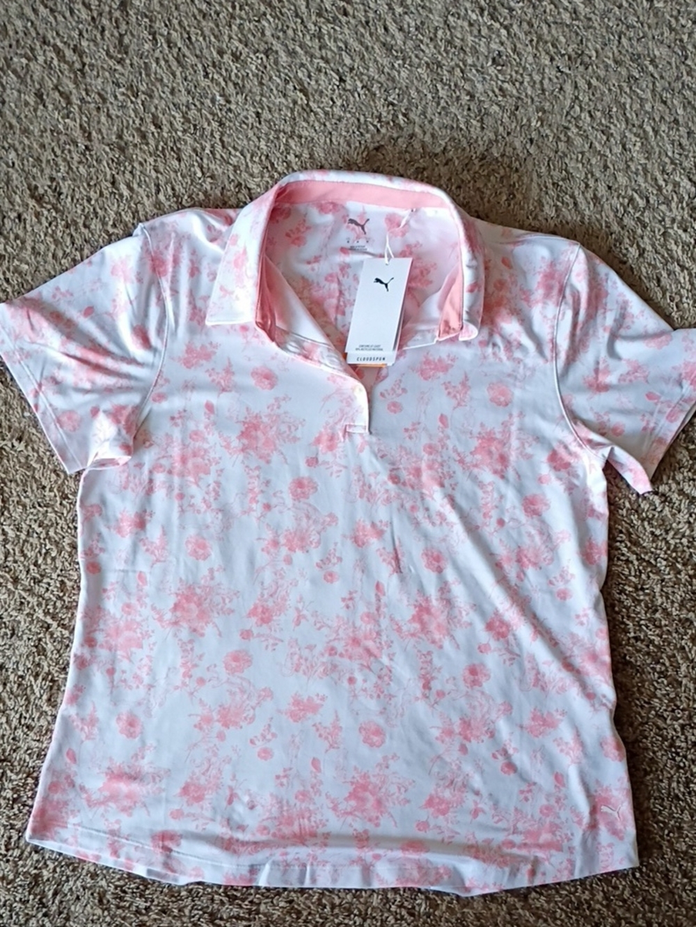 NWT Puma White Polo with Pink Floral Print